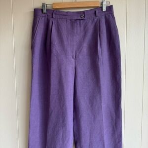 Bernard Zins Paris Lavender Linen Silk Pleated Straight Leg Trousers Sz 12